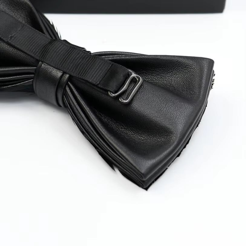 Original Solid Color Feather Bow Tie Brooch Set Man Wedding Gift Fashion Handmade Leather Bow Ties Pin Gift Box Set