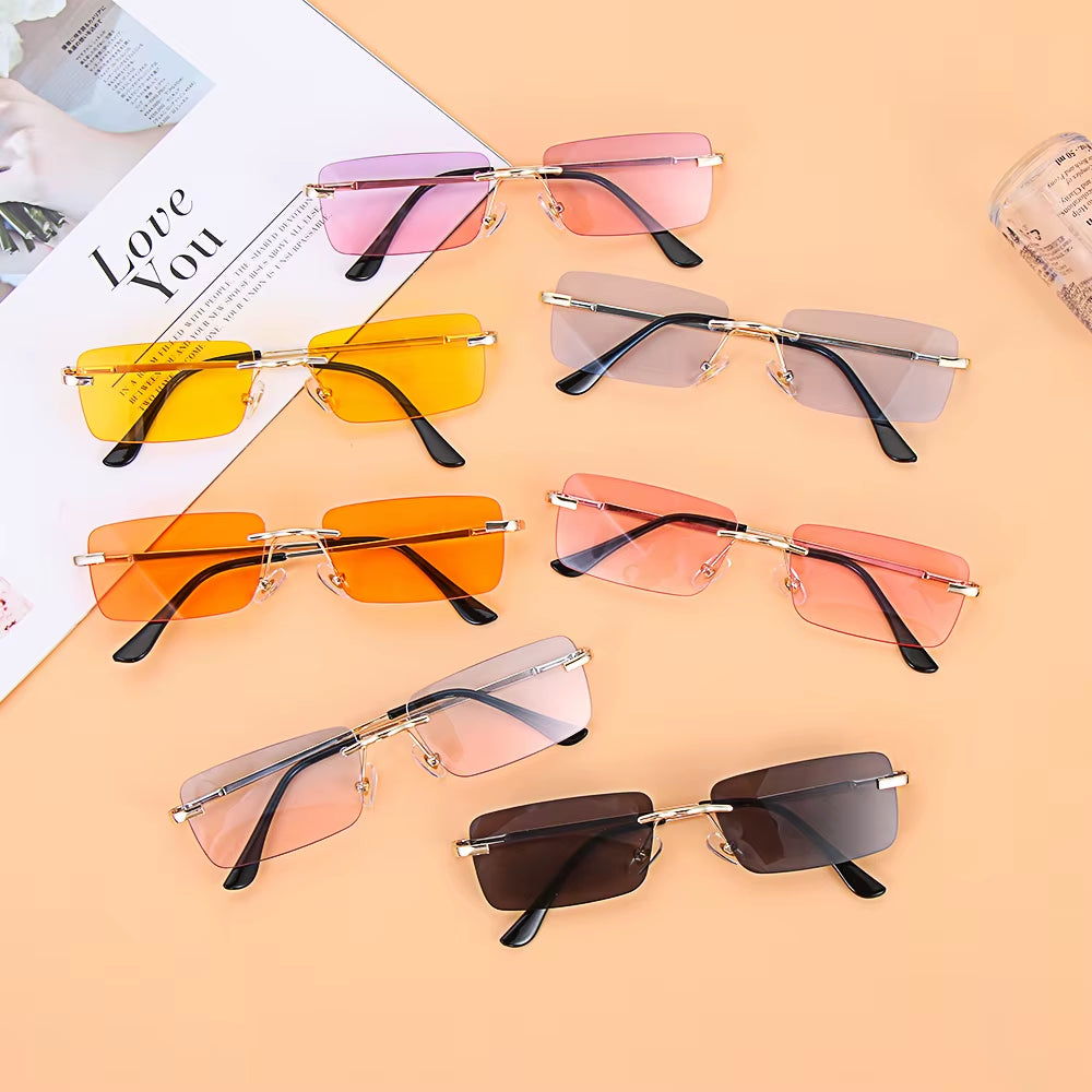 1Pc Women Vintage Sunglasses Luxury Design Rectangle Rimless Sun Glasses Retro UV400 Gradient Glasses Fashion Unisex Eyeglasses