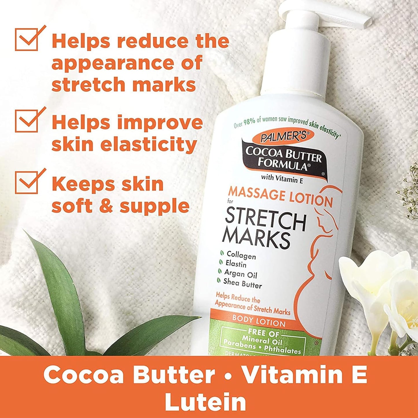 "Ultimate Stretch Mark Solution: Luxurious Cocoa Butter Massage Lotion for Pregnancy Skin Care, Enhanced with Collagen, Elastin, Argan Oil and Shea Butter - 8.5 Ounces"