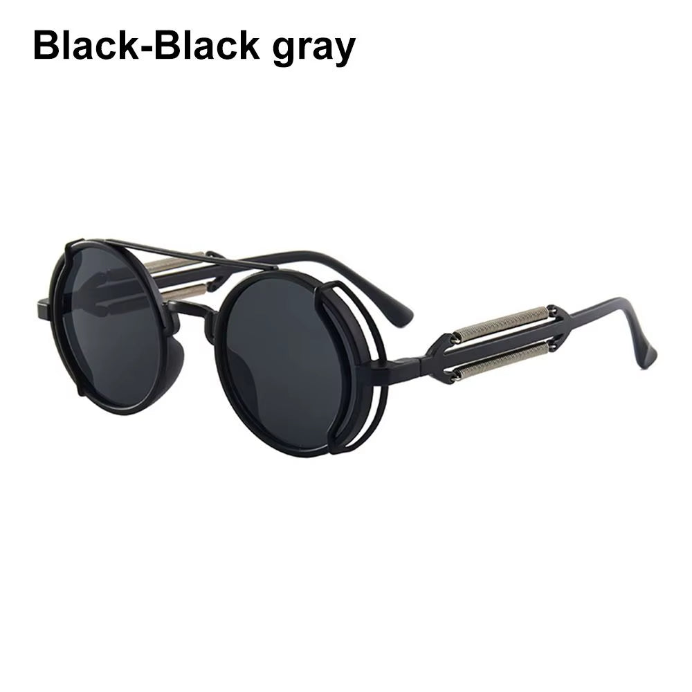 Gothic Style Steampunk Sunglasses Double Spring Temples round Sunglasses UV400 Protection Men'S Eyewear Trendy Punk Sun Glasses